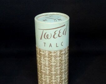 Tweed Lentheric Talcum Powder, 2 oz. About 50% Content, Cardboard Container, Mid Century Fragrance, Talc Vanity