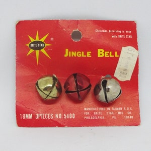 Jaren 1970 Vintage kaart van 5 Jingle Bells in zilver, goud, rood door Brite Star, originele kaart, 18mm of 3/4 inch, Kerst Decor, Cheerleader