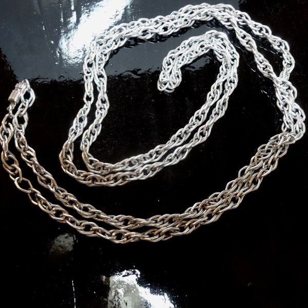 West Germany Double Link Chain Necklace in Silver Tone, 55 Inches Long, Vintage Costume Jewelry or Belt, 1960s 1970s, Upcycle Supply, Signed