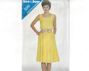 See & Sew Butterick 5019 Pattern for Misses' Dress, Sash, Size 8 10 12 14, From 1980s, Home Sewing Fashion