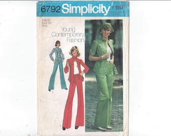 Simplicity 6792 Pattern for Misses' Shirt, Pants, Scarf, Size 12, From 1974, Young Contemporary Fashion, Home Fashion Sewing, Upcycle