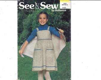Butterick 6499 See & Sew Pattern for Girls' Dress, Shawl, Sizes 7 8 10. Vintage Home Fashion Sewing, Upcycle Supply, 1990s