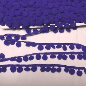 Purple Pom Pom Fringe Trim, 1/2 Inch Ball or 10 mm Ball, BY the YARD, Sewing Projects, Crafts, Pillows, Curtains, Costumes, Home Sewing Trim