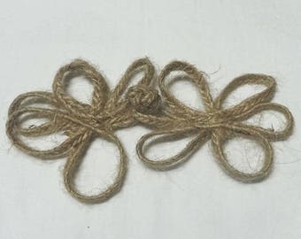 Chinese Loop Frog Closure Fastener in Natural Jute, 4 Inches Long Closed, for Denim, Coats, Jackets, Snap Covers, Rustic Sewing Notion