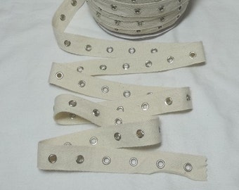 3/4 Inch NATURAL Eyelet Grommet Twill Tape, NICKEL Eyes, 3/16 In. Inside Eyelet, By the YARD, 1 In. Space, Lace-Up Garment, Steampunk, Trim