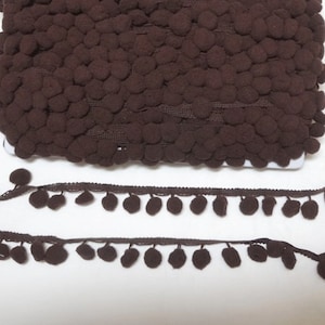 Brown Pom Pom Fringe Trim, 1/2 Inch Ball or 10mm Ball, BY the YARD, Crafts, Pillows, Curtains, Costumes, Home Sewing