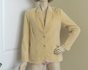 Blazer Jacket from 1990s Positions, Lined, Lady's Size 13, Sand, Tan Velveteen, Cotton, Vintage Fashion Clothing, Outer Wear, Upcycle