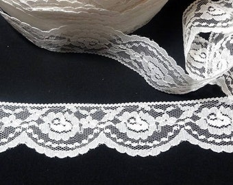 Encaje plano Raschel color marfil, poliéster de 5 cm de ancho, cortado a medida, para novias, bodas, disfraces, lencería, ropa victoriana y costura casera.