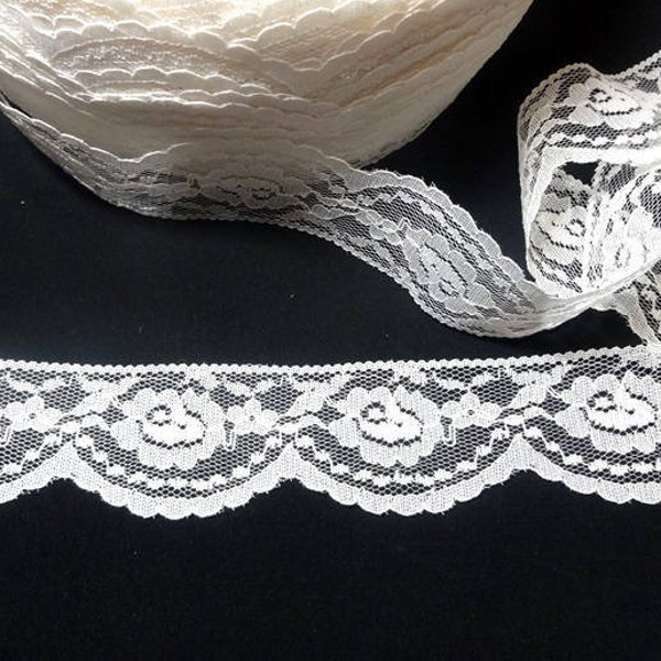 Ivory Raschel Flat Lace, 2 Inch Wide Polyester, BY the YARD, Bridal, Wedding, Costumes, Lingerie, Victorian Clothing, Home Sewing Lace Trim