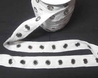 Jumbo White Eyelet Grommet Twill Tape, NICKEL Eyes, 1 3/8 In. Wide Twill, 3/8 In. Eyelet, BY the YARD, Lace-Up Garment, Steampunk, Trim