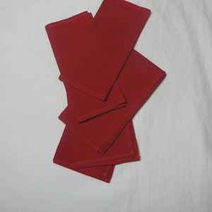 1960s Cocktail Napkins in Red, Set of 5, 14 x 7.25 Inches, Christmas or Valentine Decor, Vintage Cotton Table Linens, Home Dec