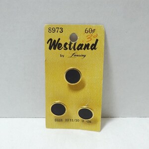 1970er Westland Buttons in Schwarz &Gold, 3er Set, Shank Style, 1/2 In., By Lansing, Original Karte, Nähanker, Ersatzknöpfe