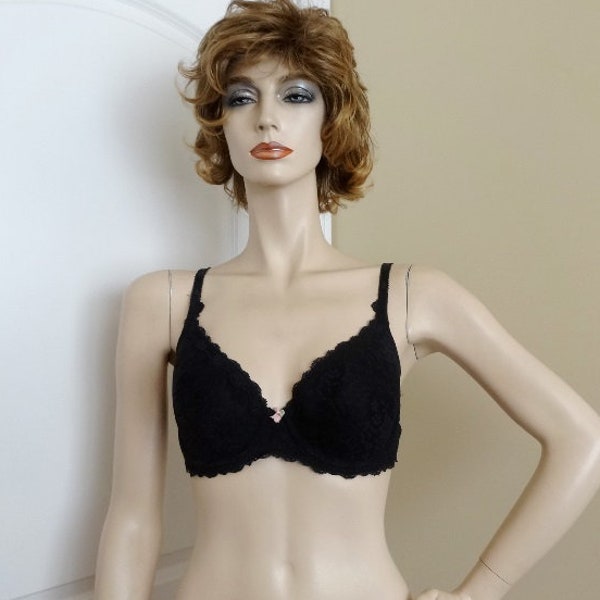 1990s Victoria's Secret Bra, Black Lace, Size 38B, Underwire, Lightly Padded, Adjustable Straps, Vintage Lingerie Clothing, Secret Treasures