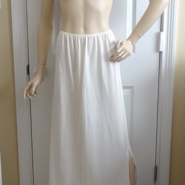 1960s Maxi Half Slip in Ivory, Waist 25 In., 3 Rows Lace Trim, Side Slit, 39.5 In. Long, Floor Length, Vintage Clothing Lingerie, Petticoat