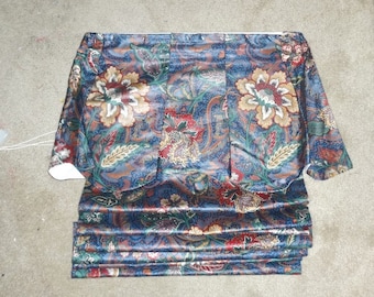 1991 Vintage Roman Shade in Dark Green, Blue, & Burgundy Floral Chintz Fabric, Lined, Wood Header, Hanging Brackets, 3 Available, Vintage