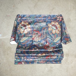 1991 Vintage Roman Shade in Dark Green, Blue, & Burgundy Floral Chintz Fabric, Lined, Wood Header, Hanging Brackets, 3 Available, Vintage