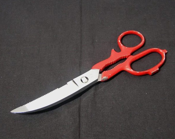 1960s Vintage Sammann Hot Drop Steel Italian Utility Scissors With Red Painted Handles