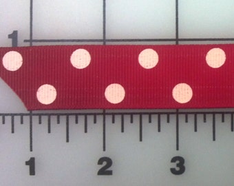 New, Grosgrain Polka Dot Ribbon, Red w/ White Dots, 2 Yard Increments, 7/8 In. Wide, For Hair Bows, Sewing Trim, Cheerleaders, Scrapbooking