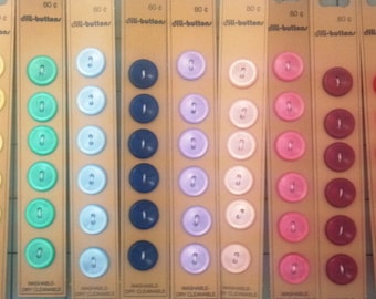 Dill Card of Buttons with 6 Per Card, 2 Hole, Nine Sixteenth, Made in Germany, In Several Colors, Home Sewing Notions, Sew Through Buttons