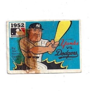 1970s Vintage Fleer 1952 World Series Card, Yankies vs. Dodgers, Features Big Jawn, Vintage Sports Memorabilia, Vintage Baseball Cards