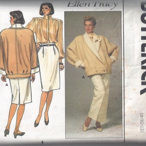 Op de afbeelding: Een naaipatroon voor een jas, broek en rok. Het patroon is van Butterick en is voor maten 18-10-12. Het patroon heet "Ellen Tracy".