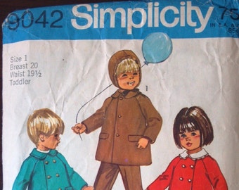 Eenvoud 9042 Patroon voor peuterjas, muts en broek, maat 1, uit 1970, afneembare kraag, vintage patroon, naaipatroon voor thuis