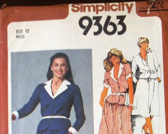 Simplicity 9363 Pattern for Misses' 2 Piece Dress, Size 12, From 1980, FACTORY FOLDED, UNCUT, Vintage Pattern, Home Sewing Pattern, 1980s