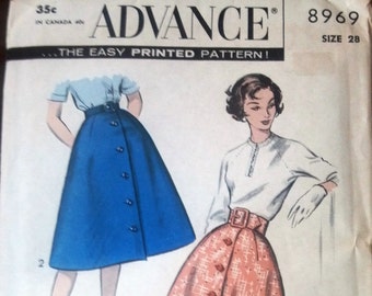 Advance 8969 Pattern for Misses' Skirt, Size 28 Waist, Circa 1950s, Vintage Pattern, Home Sewing Pattern, 1950s Fashion Sewing, Mid Century