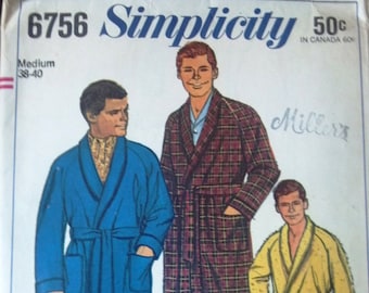 Simplicity 6756 Patroon voor herengewaad, maat medium, 38-40 of x large (46-48), uit 1966, vintage patroon, naaipatroon voor thuis