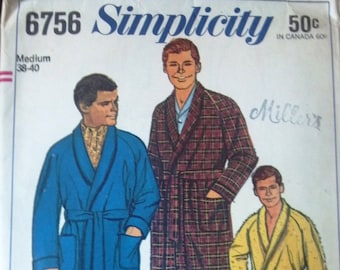 Simplicity 6756 Pattern for Men's Robe, Size Medium, 38-40 or X Large (46-48), From 1966, Vintage Pattern, Home Sewing Pattern for Men