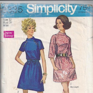 Simplicity 8335 Pattern for Misses' Jiffy Dress in 2 Lengths, Size 12, From 1969, Home Sewing Pattern, Vintage Pattern, 1969 Fashion Sewing image 1