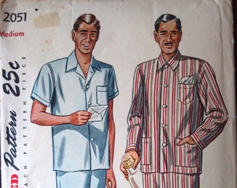 Simplicity 2051 Pattern for Men's Pajamas, Size Medium, Circa 1940s, WONDERFUL Home Sew Pattern, 1940s Fashion for Men