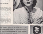 SALE - Reduced, 1948 Magazine Ad for Royal Crown Cola Featuring Loretta Young Her Academy Award, Vintage Magazine Advertising, Mid-Century