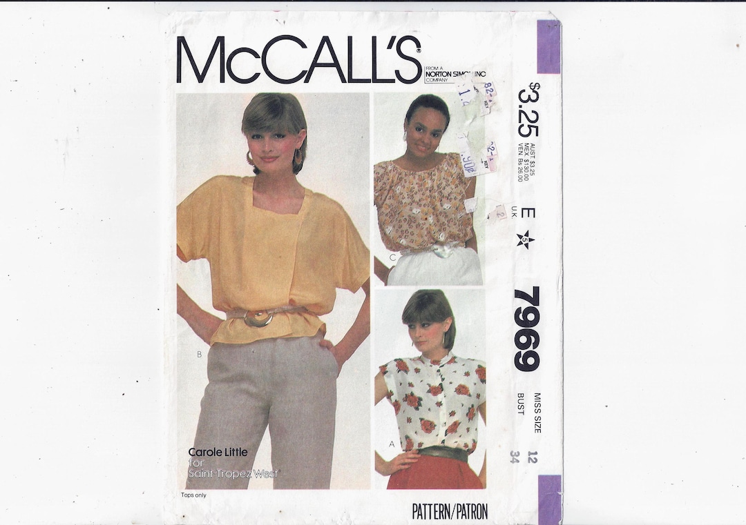 Mccall's 7969 Pattern for Misses' Tops in 3 Styles, Size 12, From 1982 ...