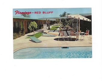 Flamingo Motor Hotel Postcard, Red Bluff California. Vintage 1950s. Unposted, Travel Souvenir, Upcycle Scrapbook