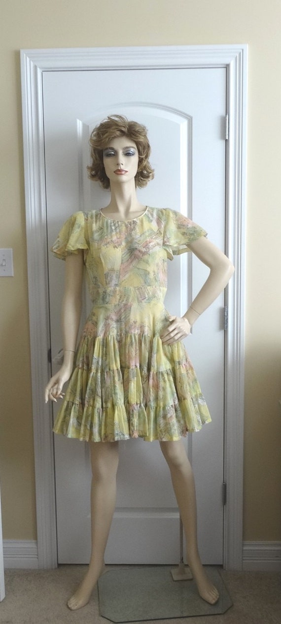 1960s or 1970s Vintage Square Dance Dress, Pale Y… - image 1