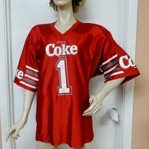 1970s Vintage Coke Red Football Style Jersey, #1, Size Medium Mens, All Nylon, Collectible, Made by Sports Belle, Knoxville, TN, Upcycle