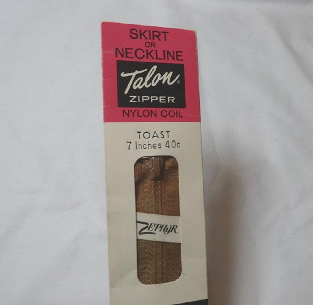 1970s Vintage 7 Inch Packaged Talon Nylon Zephyr Zipper, in Toast for