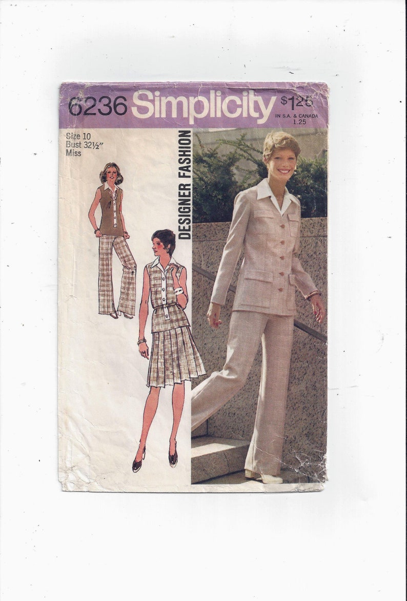 Home Sewing Fashion From 1974 Top Size 10 Free Shipping to USA Skirt Designer Fashion Simplicity 6236 Pattern for Misses/' Cardigan