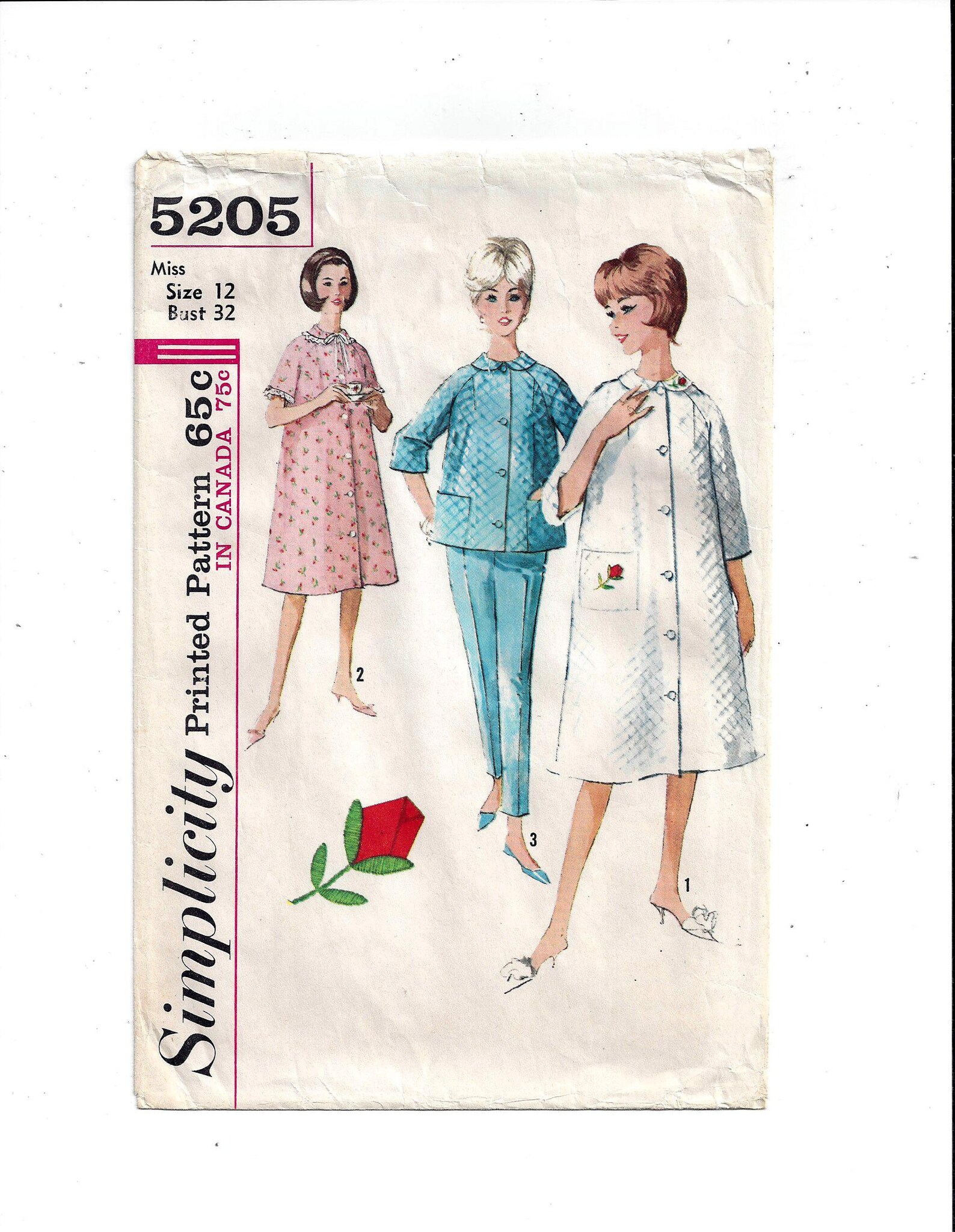 Simplicity 5205 Pattern for Miss Front Button Robe & Pajama Top, Pants ...