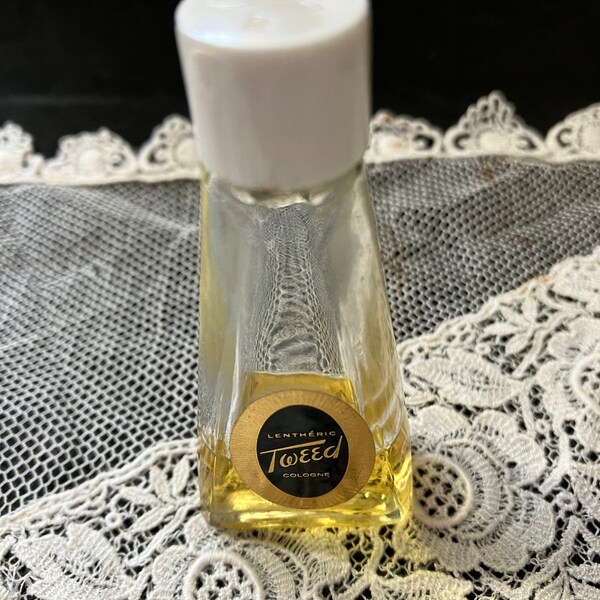 1950s Lentheric Tweed Cologne, 1/2 oz. 33% Content, Label Intact, 3 Inches Tall, Screw on Cap, Mid Century Fragrance, Vanity