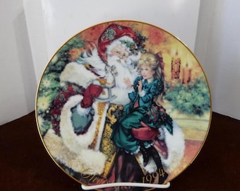 Prato de Natal AVON 1994 Wonder of Christmas com caixas, acabamento em ouro 22K, 8,25 pol. de diâmetro, não é para alimentos, presente de reciclagem, anjos