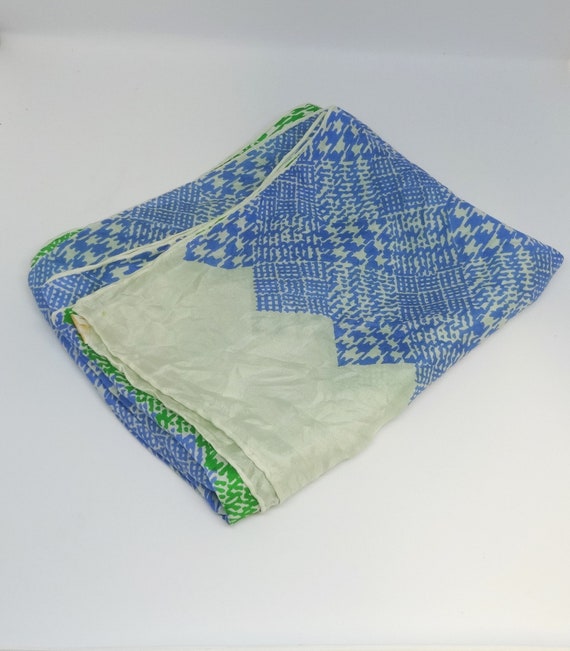 1950s-60s Glentex Silk Tie Scarf in Blue and Gree… - image 6