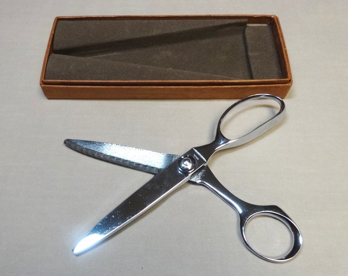1950s Gingher Pinking Shears With Box, Chrome, Made in Brazil, Little