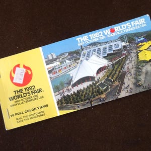 1982 Wereldtentoonstelling ansichtkaartboekje met 8 kaarten, Knoxville, Tennessee, niet gepost, miniatuurkaarten voor record, reissouvenir, upcycle