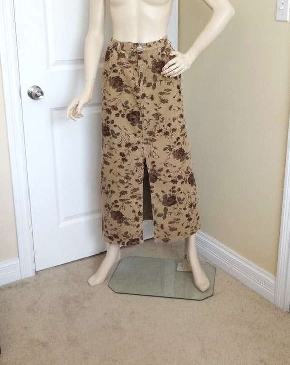 1990s Eddie Bauer Skirt in Floral Corduroy Size 12 Midi - Etsy