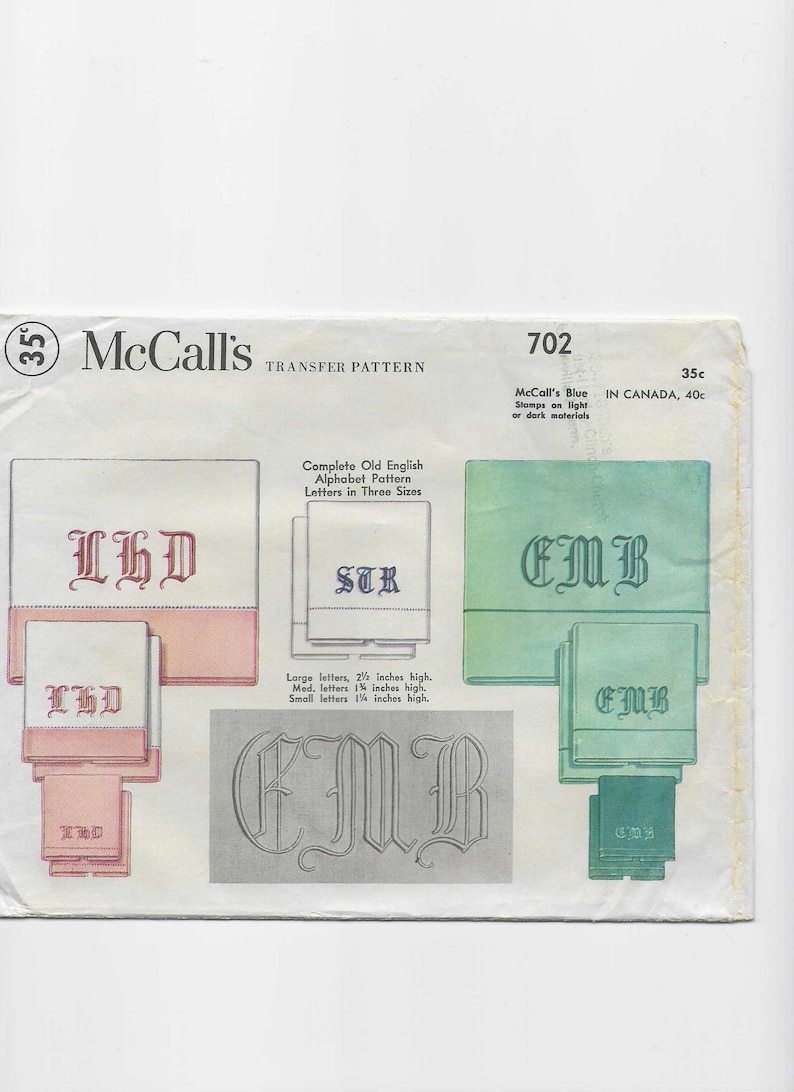 Maccall Example Mccall 702 Monogram Pattern for Embroidery Transfers Alphabet in Old ...