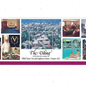 Carte postale The Viking Hotel, Newport Rhode Island, des années 1980, non publiée, 9 vues, carte longue 8,75 x 3,5 po. Souvenir de voyage, One Bellevue Ave.