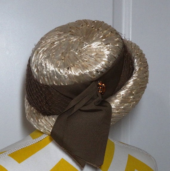 1960s Beresford Straw Hat With Olive, Wide Grosgrain Ribbon  display picture 2