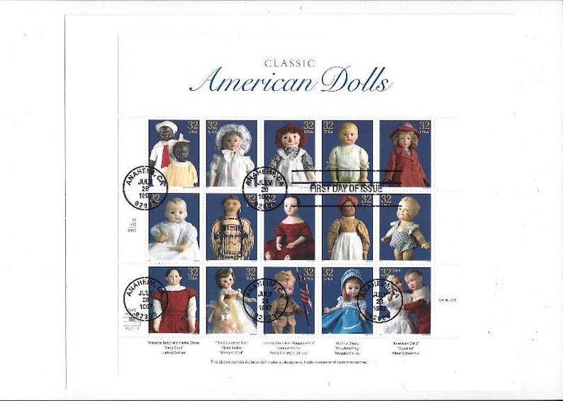 1997 Stamp Sheet of Classic American Dolls 1st Day Issue 32 Etsy